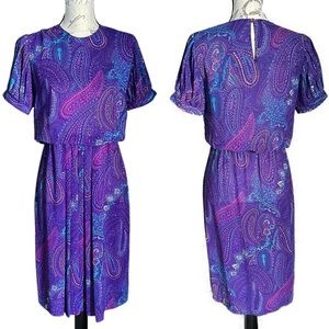Vintage Purple Paisley 80’s Colorful Blouson Dress - 6